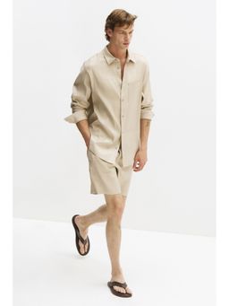 H&M - Men Beige Easy Care Relaxed Fit Linen-Blend Shorts