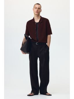 H&M - Men Brown Regular Fit Hole-Knit Shirt