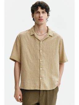 H&M - Men Yellow Relaxed Fit Short-Sleeved Muslin Shirt