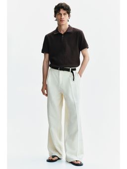 H&M - Men Brown Slim Fit Waffle-Knit Polo Shirt