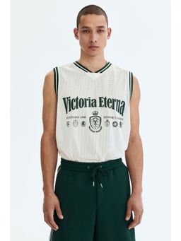 H&M - Men White Relaxed Fit Printed Mesh Vest Top