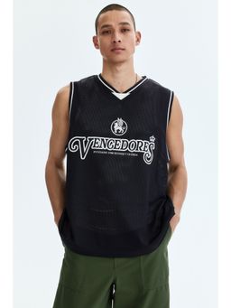 H&M - Men Blue Relaxed Fit Printed Mesh Vest Top