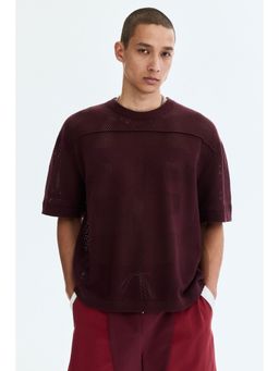 H&M - Men Red Relaxed Fit Boxy Hole-Knit T-Shirt