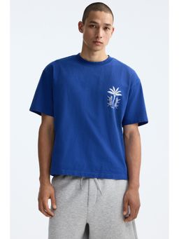H&M - Men Blue Relaxed Fit Printed Cotton T-Shirt