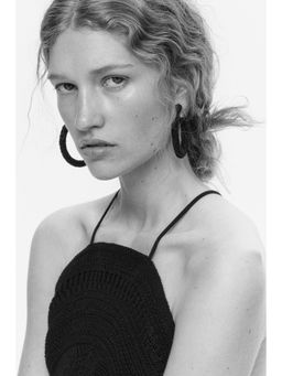 H&M - Women Black Fabric-Covered Hoop Earrings