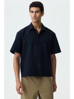 H&M - Men Black Relaxed Fit Linen-Blend Shirt