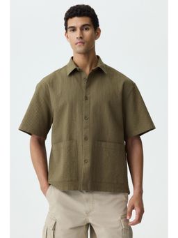H&M - Men Green Relaxed Fit Linen-Blend Shirt