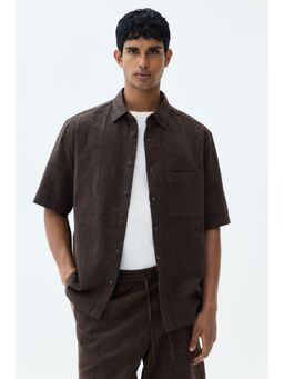 H&M - Men Brown Relaxed Fit Textured Shirt