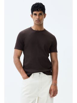 H&M - Men Brown Slim Fit Ribbed T-Shirt