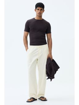H&M - Men White Relaxed Fit Cotton Trousers