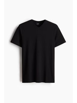 H&M - Men Black Slim Fit V-Neck T-Shirt