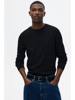 H&M - Men Black Slim Fit Waffled Jersey Top