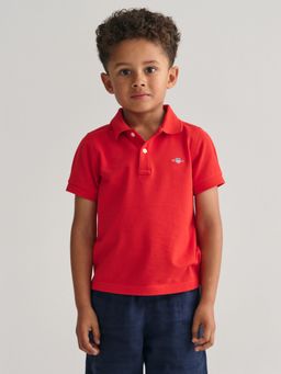 GANT - Boys Red Solid Short Sleeves Polo T-Shirt