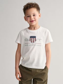 GANT - Boys White Printed Round Neck Short Sleeves T-shirt