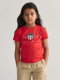 GANT - Girls Red Printed Round Neck Short Sleeves T-shirt