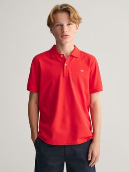 GANT - Boys Red Solid Short Sleeves Polo T-Shirt