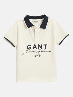 GANT - Boys Off White Short Sleeve Typography Polo T-shirt