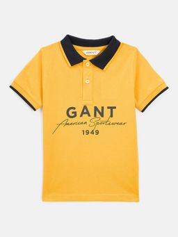 GANT - Boys Yellow Short Sleeve Typography Polo T-shirt