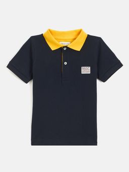 GANT - Boys Navy Blue Solid Collar Neck Short Sleeves Polo T-Shirt