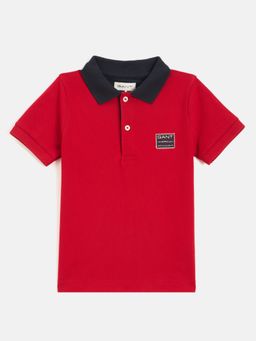 GANT - Boys Red Solid Collar Neck Short Sleeves Polo T-Shirt