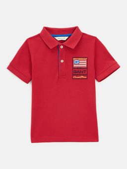 GANT - Boys Red Short Sleeve Embroidered Flag Polo T-shirt