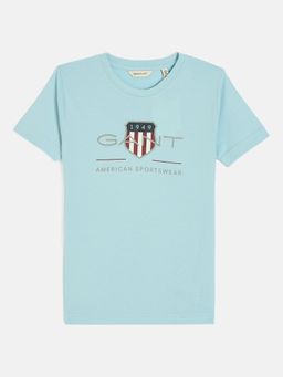 GANT - Boys Aqua Round Neck Short Sleeves T-shirt