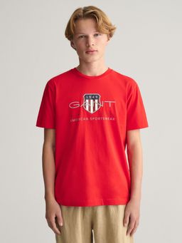 GANT - Boys Red Printed Round Neck Short Sleeves T-shirt