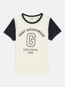 GANT - Boys Off White Round Neck Short Sleeve Typography T-shirt