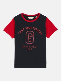 GANT - Boys Navy Round Neck Short Sleeve Typography T-shirt