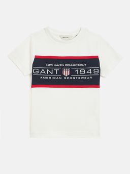 GANT - Boys White Brand Logo Round Neck Short Sleeves T-shirt
