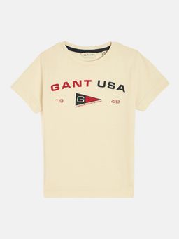 GANT - Boys Cream Round Neck Short Sleeve Typography T-shirt