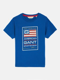 GANT - Boys Blue Round Neck Short Sleeve Typography T-shirt