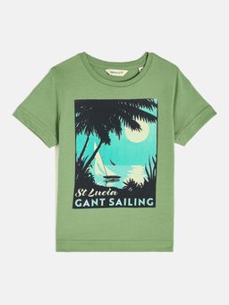 GANT - Boys Green Round Neck Short Sleeve Graphic T-shirt