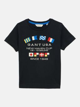 GANT - Boys Black Round Neck Short Sleeve Embroidered T-shirt