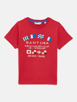 GANT - Boys Red Round Neck Short Sleeve Embroidered T-shirt