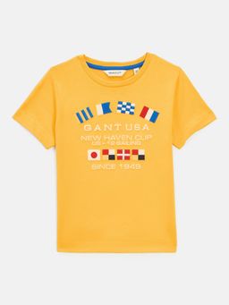 GANT - Boys Yellow Round Neck Short Sleeve Embroidered T-shirt