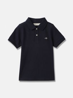 GANT - Boys Navy Blue Solid Polo Collar Short Sleeves T-Shirt