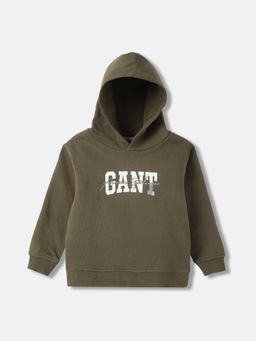 GANT - Boys Green Printed Hooded Full Sleeves Pullover Style Hoodie