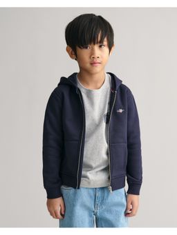 GANT - Boys Blue Solid Hooded Full Sleeves Front-Open Hoodie