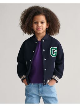 GANT - Boys Blue Solid Stand Collar Full Sleeves Bomber Jacket