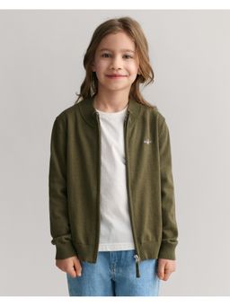 GANT - Boys Green Solid Round Neck Full Sleeves Jacket