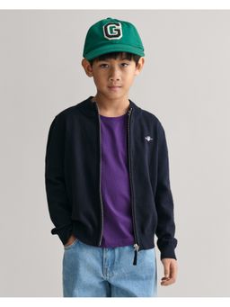 GANT - Boys Navy Blue Solid Round Neck Full Sleeves Jacket