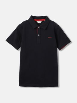GANT - Boys Navy Blue Solid Polo Collar Short Sleeves T-Shirt