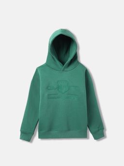 GANT - Boys Green Embroidered Hooded Full Sleeves Hoodie