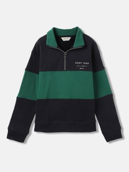 GANT - Boys Blue Colour-Blocked High Neck Full Sleeves Sweatshirt