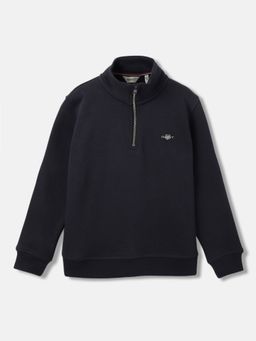 GANT - Boys Blue Solid High Neck Full Sleeves Sweatshirt
