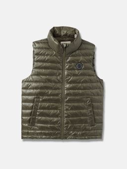 GANT - Boys Green Solid Stand Collar Sleeveless Puffer Jacket
