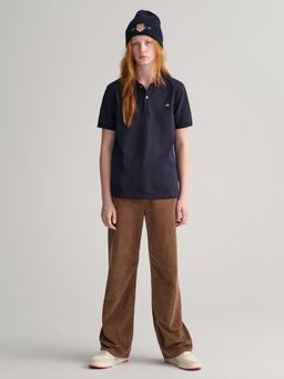 GANT - Boys Navy Blue Solid Regular Fit Shield Polo T-shirt