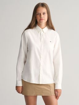 GANT - White Solid Regular Fit Shield Oxford Shirt
