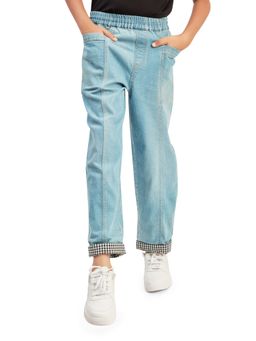 Olele - Boys Cotton Denim Hem Fold Jeans - Light Blue
